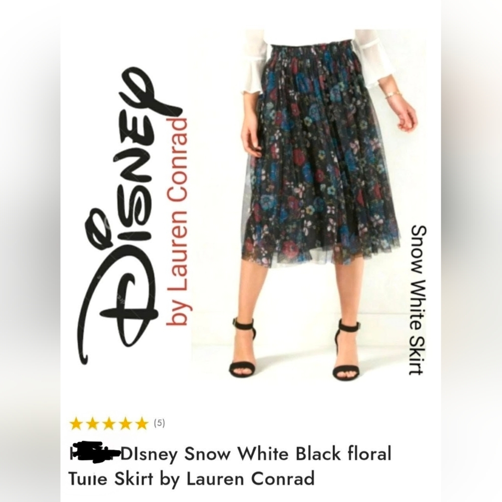 LC Lauren Conrad Black Floral A-Line Skirt